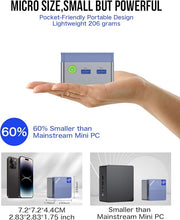 Load image into Gallery viewer, GMKtec Mini PC N97 Preinstalled Windows 11 Pro, G5 Micro Desktop Computer, 12th Gen Intel Alder Lake N97 (up to 3.60GHz) 12GB DDR5 256GB Hard Drive for Business, School, Office Sky Blue