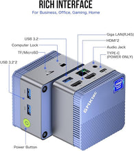 Load image into Gallery viewer, GMKtec Mini PC N97 Preinstalled Windows 11 Pro, G5 Micro Desktop Computer, 12th Gen Intel Alder Lake N97 (up to 3.60GHz) 12GB DDR5 256GB Hard Drive for Business, School, Office Sky Blue