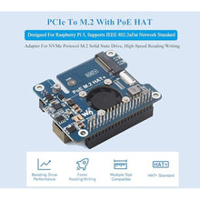 Load image into Gallery viewer, PCIe to M.2 Adapter with PoE Function Compatible with Raspberry Pi 5, Pi 5 POE HAT M.2-M-Key HAT+ Supports NVMe Protocol M.2 SSD 2230/2242, IEEE 802.3af/at Network Standard with Metal Heatsink_453