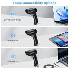 Load image into Gallery viewer, PecuMecu Bluetooth 1D&2D Barcode Scanner, 3-in-1 Bluetooth & USB Wired & 2.4G Wireless QR Barcode Reader, PDF417 Data Matrix Handheld Bar Code Scanner Work with Windows, Android, iOS (TM-10B)_2025