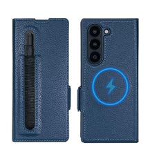 Load image into Gallery viewer, Pefimt for Samsung Galaxy Z Fold 7 Wallet Case Compatible with MagSafe Built-in Strong Magnetic, Hinge Protection Luxury Carbon Fiber Texture Leather 3 Card Slots with RFID Blocking (Blue, Z Fold 7)_1