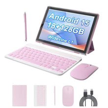 Load image into Gallery viewer, PEICHENG Android 15.0 10Inches Tablet, 18GB RAM+128GB ROM+2TB Expandable, Tab Set with Keyboard/Case/Mouse/Stylus, 2.0GHz Quad-core Processor, 1280 * 800 IPS HDScreen, 5G WiFi6 BT 5.0 (Pink)_1