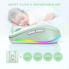Load image into Gallery viewer, PEIOUS Wireless Mouse Jiggler - LED Wireless Mice with Build-in Mouse Mover, Rechargeable Moving Mouse for Laptop with Undetectable Random Movement Keeps Computers Awake-Light Green, LightGreen_6267