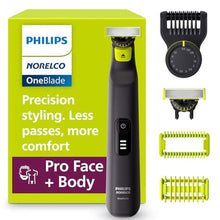 Load image into Gallery viewer, Philips Norelco OneBlade Pro 360 Face + Body Electric Shaver, Beard Trimmer and Groomer, with 360 Blade Technology, 14-Length Precision Comb, Body Kit, Soft Pouch, Model QP6542/70, BlackLimeGreen_1