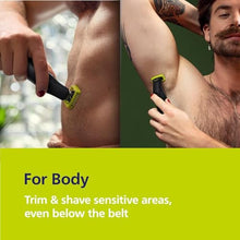 Load image into Gallery viewer, Philips Norelco OneBlade Pro 360 Face + Body Electric Shaver, Beard Trimmer and Groomer, with 360 Blade Technology, 14-Length Precision Comb, Body Kit, Soft Pouch, Model QP6542/70, BlackLimeGreen_2076