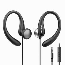 Load image into Gallery viewer, PHILIPS Over The Ear Earbuds, Flexible Wrap Around Earbuds, Around Ear Headphones with Mic Behind The Ear Headphones, Perfect for Sports, Running, Exercise, Gym (Black)_1