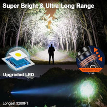 Load image into Gallery viewer, PHIXTON Rechargeable Flashlights 100000 High Lumens Long Range 3280 FT, Super Bright USB C LED Flashlight Long Lasting 15 Hours, Powerful Multifunctional Strong Flash Lights, for Camping, Black_7335
