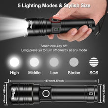 Load image into Gallery viewer, PHIXTON Rechargeable Flashlights 100000 High Lumens Long Range 3280 FT, Super Bright USB C LED Flashlight Long Lasting 15 Hours, Powerful Multifunctional Strong Flash Lights, for Camping, Black_7337