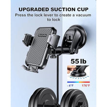 Load image into Gallery viewer, Phone Mount for Car, Car Phone Holder with Strong Suction Cup Dashboard Windshield 360 Degrees Rotation Phone Holder Compatible with iPhone, Samsung & LG etc., DashBlack_1141