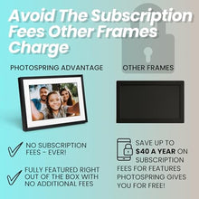 Load image into Gallery viewer, PhotoSpring No Subscription, 10in WiFi Digital Picture Frame, Email App Web, USA Company, 32gb Touch Screen, Play Videos up to 5min, ACOnlyClassicBlack_7081