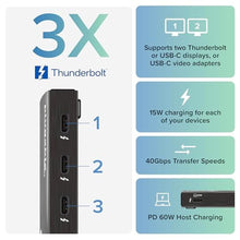 Load image into Gallery viewer, Plugable Thunderbolt 4 Hub | 60W Laptop Charging | 3X Thunderbolt 4 Ports | Dual 4K/Single 8K Displays | USB4 Compatibility - TBT4-HUB3C, Black_5603