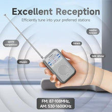 Load image into Gallery viewer, Pocket AM FM Radio Portable, Small Tuning Knob with Signal Indicator, AAA Battery Operated, DE333 FM 76-108 MHz/AM 530-1710 kHz, GrayOld_8324