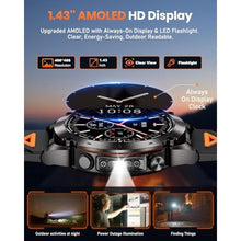 Load image into Gallery viewer, PODOEIL GPS Military Smart Watch for Men with Bluetooth Call, 1.43'' AMOLED, 730mAh Battery/Flashlight, 3ATM Waterproof, 170+ Sports Modes, Compatible with Android iPhone, Black_150
