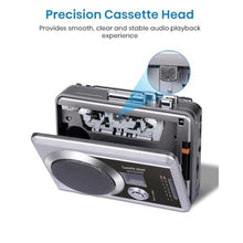 Load image into Gallery viewer, Portable Cassette Recorder Player & AM/FM Radio, Compact Cassette Tape Player with 3.5MM Headphone Jack, Built-in Speaker, Battery/USB Powered, Silver_1918