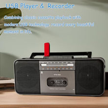Load image into Gallery viewer, Portable Cassette Tape Player Recorder,AM/FM/SW Radio with Bluetooth,USB/SD, Big 10W Speaker,Record to Cassette/U Disk/SD Card via Mic, MP3 Converter, Earphone Jack,AC/DC Powered, Black_3782