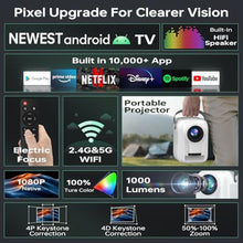 Load image into Gallery viewer, Portable Projector with Wifi Bluetooth - 4K Support for Smart Home Theater Bedroom Outdoor, Netflix Officially Licensed/Google Play 10000+ Apps, Electric Focus/Keystone Wireless 300' Display_1781