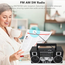 Load image into Gallery viewer, Portable Radio with Bluetooth Speaker, AM FM SW Digital Radio Recorder, Built in Rechargeable Battery, Dual 5W Drivers, Support TF Card & USB Playing, for Home, Outdoor (Black)_581