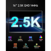Load image into Gallery viewer, Portable Travel Monitor 2K 144Hz 16" for Laptop PC Switch Xbox PS5/4, MetalBlackAQH_628