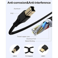 Load image into Gallery viewer, Printer Cable 6ft, Scanner USB C to USB B Cable for Epson, HP, Canon, Midi, Black_1406