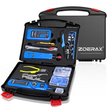 Load image into Gallery viewer, Professional Network Tool Kit, ZOERAX 14 in 1 - RJ45 Crimp Tool, Cat6 Pass Through Connectors and Boots, Cable Tester, Wire Stripper, Ethernet Punch Down Tool, Blue_1