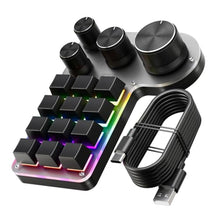 Load image into Gallery viewer, Programmable Macro Keyboard 12-Keys 4 Knob Gaming Keypad with USB Wired+BT Dual Mode Multi-Purpose Shortcut Custom Keypad for PC Desk, Black_1