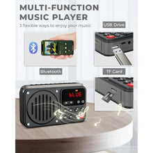 Load image into Gallery viewer, PRUNUS 405 Rechargeable FM Radio Bluetooth Speaker TF Card and USB 1500mah battery Earphone Jack Auto power on/off Clock Recording(No AM), Black_672