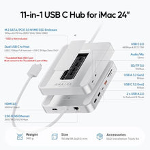Load image into Gallery viewer, PULWTOP Upgraded 11 in 1 USB C Hub for iMac 24 inch USB Hub 2021 2023 2024 Support M.2 SSD (NOT Included), iMac Hub M1 M3 M4 Accessories, 4K HDMI, 2.5G Ethernet, 5 USB A/C Max 10Gbps, SD/TF - Silver_32
