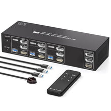 Load image into Gallery viewer, PVBCTCSID KVM Switch 3 Monitors 3 Computers 4K144Hz 2 Displayport HDMI Triple Monitor KVM for 3 PC Sharing 3 Screens and 4 USB 3.0 Port with Controller, JetBlack_1