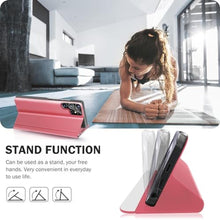 Load image into Gallery viewer, Qissy Phone Case for Samsung Galaxy S24 Ultra Case, Smart Clear View Luxury Mirror for S24 Ultra Case with Kickstand, Leather Hard PC Flip Shockproof Protective Cover Samsung S24 Ultra 5G Case (Pink)_39