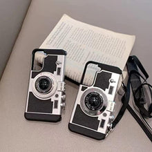 Load image into Gallery viewer, QoKcoahn Camera Case Compatible with Samsung Galaxy S25 Ultra, Kawaii 3D Cartoon Vintage Camera with Long Lanyard Silicone PC Crossbody Phone Case Shockproof Protector Black_461