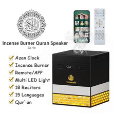 Load image into Gallery viewer, Qomkky Muslim Kaaba Quran Speaker and bakhoor, Remote Control with 114 Quran Chapters, Night Light MP3 Music Player with 18 reciters and 16 translations, MULTIPLE_424