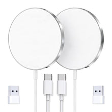 Load image into Gallery viewer, Quartdaxy for MagSafe Charger 2 Pack, Magnetic Wireless Charging Pad for iPhone 17/17 Pro/17 Pro Max/Air/16 15 14 13 12 Pro Max Plus/AirPods 2 3 Pro, Strong Magnet, Aluminum Alloy, USB-C/A Port-Silver, SilverPack_1