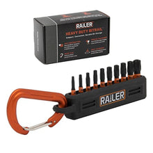Load image into Gallery viewer, Railer Tamper Proof Torx Bit Set - Premium S2 Steel 1 Inch Impact Driver 10pc 6 Star Bit Set With A Tool Storage Bit Holder & Carabiner, BlackBitrail_1