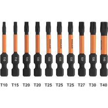 Load image into Gallery viewer, Railer Torx Bit Set - Premium S2 Steel 2 Inch Impact Driver 10-Piece 6 Star Bit Set With A Tool Storage Bit Holder & Carabiner (Camo Green Bitrail, Standard Bitrail), CamoGreenBitrail_5408