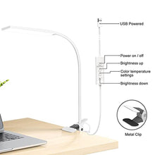 Load image into Gallery viewer, RAOYI LED Desk Lamp, 5W USB Clip on Light Eye-Caring Reading Clamp Table Lamp with 48 LEDs Flexible Neck, 3 Color Modes and 14 Brightness Levels for Office Bedroom Study (White), WhiteClipLamp_4459