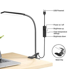 Load image into Gallery viewer, RAOYI LED Desk Lamp, 5W USB Clip on Light Eye-Caring Reading Clamp Table Lamp with 48 LEDs Flexible Neck, 3 Color Modes and 14 Brightness Levels for Office Bedroom Study (Black), BlackClipLamp_4632