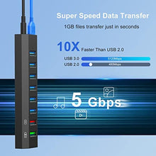 Load image into Gallery viewer, RAOYI Powered USB 3.0 Hub, 8 Ports High Speed USB 3.0 Hub Splitter with 36W Power Adapter, 3.3ft Cable and Smart Fast Charger USB Hub for Laptop, PC, Mobile HDD, Mulitple Devices (Black)_4947