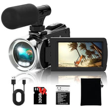 Load image into Gallery viewer, Rawiemy Video Camera Camcorder FHD 4K 36MP Vlogging Camera for YouTube Video Recorder 3.0" 270 Degree Rotation Screen Video Cameras for Filming with Microphone,32GB SD Card (Black)_1