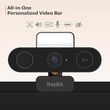 Load image into Gallery viewer, RayBit 5-in-1 Design 4K Webcam with Speaker and Microphone, Built-in Light, Privacy Cover, AI Auto-Framing Cam, Computer USB C Web Camera for PC, Desktop, Laptop, Mac, Streaming, Video Conference, Black_4449
