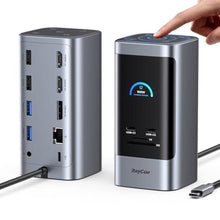Load image into Gallery viewer, RayCue 15 in 1 Laptop Docking Station 3 Monitors, Triple 8K Display with 3 HDMI, 6 USB Ports, 5 Shortcut Button, Gigabit Ethernet, PD3.0, Smart Display for Windows/Dell/Lenovo/HP...(No Power Adapter)_1