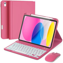 Load image into Gallery viewer, RAYMCRAFT for iPad 11th (A16, 2025) / 10th Generation Case with Keyboard, Mouse and Detachable Wireless Keyboard, 7-Color Backlight, Slim Case with Pencil Holder, Hot Pink, HotPink_1