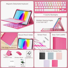 Load image into Gallery viewer, RAYMCRAFT for iPad 11th (A16, 2025) / 10th Generation Case with Keyboard, Mouse and Detachable Wireless Keyboard, 7-Color Backlight, Slim Case with Pencil Holder, Hot Pink, HotPink_928