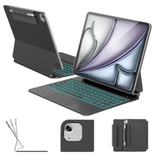 Load image into Gallery viewer, RAYMCRAFT for iPad Air 13-inch Case with Keyboard (M4/M3/M2, 2026/2025/2024) & iPad Pro 12.9" (6th/5th/4th/3rd) Magic Keyboard, 11-Color Backlight, Multi-Touch Trackpad with Safe Pencil Buckle, Black_1