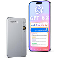 Load image into Gallery viewer, RECOLX AI Voice Recorder & Transcriber with GPT-5.2 Analysis 30-Hour Recording, 112-Language Speech-to-Text & Auto Summary for Meetings, Lectures & Interviews,Grey_1
