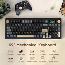 Load image into Gallery viewer, RedThunder K95 Wireless Mechanical Keyboard, TFT Screen & Knob, Tri-Mode BT5.0/2.4GHz/USB-C Hot Swappable Custom, Pre-lubed Linear Pink Switches, Gasket Structure, RGB Gaming Keyboard, Black-Gold, BlackGold_7242