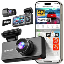 Load image into Gallery viewer, REDTIGER F17 Elite 4K Dash Cam 3 Channel, STARVIS 2 IMX678 & IMX675, 128GB Card, Full Night Color, 4K+2.5K+1080P Front and Rear Inside, Voice Control, 5GHz WiFi-30MB/s Download, GPS, HDR, Parking Mode, Black_1