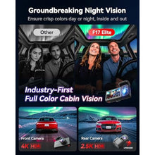 Load image into Gallery viewer, REDTIGER F17 Elite 4K Dash Cam 3 Channel, STARVIS 2 IMX678 & IMX675, 128GB Card, Full Night Color, 4K+2.5K+1080P Front and Rear Inside, Voice Control, 5GHz WiFi-30MB/s Download, GPS, HDR, Parking Mode, Black_93