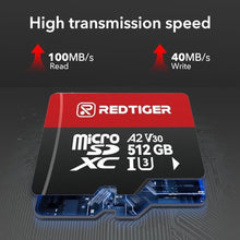 Load image into Gallery viewer, REDTIGER High Speed Micro SD Card with Adapter, 512GB microSDXC UHS-I Class 10, U3, V30 A2, Support for Dash Cameras and Recording 4K Video Recording, Compatible with F7NP&F7NT&F17&VP20&F17PLUS_1376