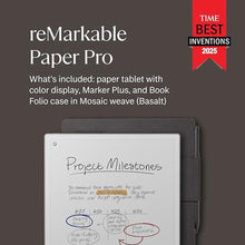 Load image into Gallery viewer, reMarkable Paper Pro Bundle Mosaic Weave | Includes 11.8 reMarkable Paper Tablet, Marker Plus Pen with Eraser, and a Book Folio Cover in Mosaic Weave Basalt_3699