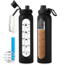 Load image into Gallery viewer, RhythmFit Glass Protein Shaker Bottle, 34 oz, Shaker Ball, Silicone Sleeve, black_1